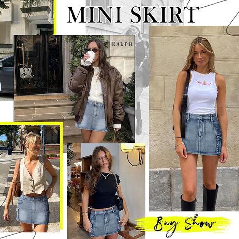 التنانير النسائية الصغيرة البضائع Y2k تنورة الدنيم القصيرة مع جيوب منخفضة الخصر زر جان التنانير in Kuwait