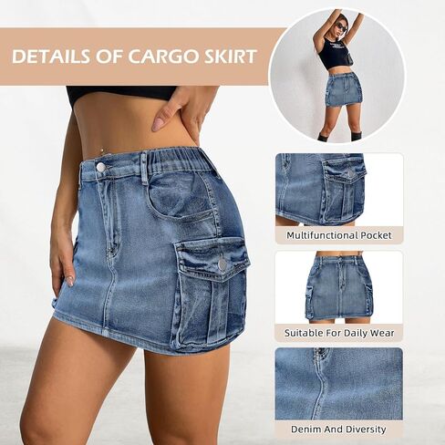 التنانير النسائية الصغيرة البضائع Y2k تنورة الدنيم القصيرة مع جيوب منخفضة الخصر زر جان التنانير in Kuwait