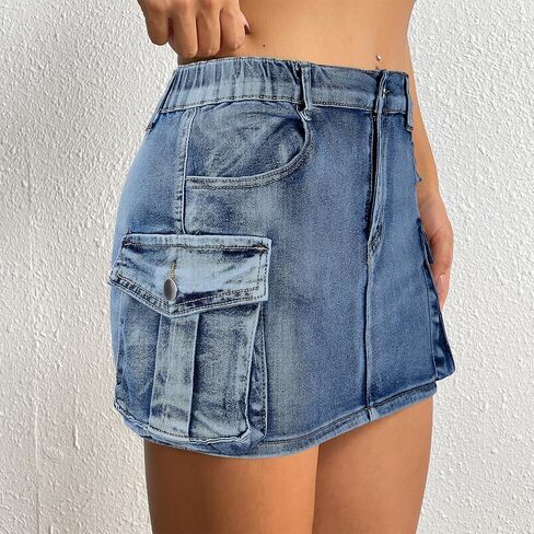 التنانير النسائية الصغيرة البضائع Y2k تنورة الدنيم القصيرة مع جيوب منخفضة الخصر زر جان التنانير in Kuwait