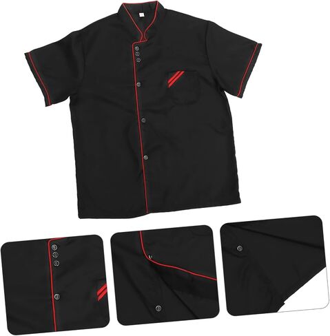 Unisex Short Sleeve Chef 6 Buttons Chef Coat Uniform Chef Coat Shirt Chef Coat Men for Service Restaurant (Black) in Saudi Arabia