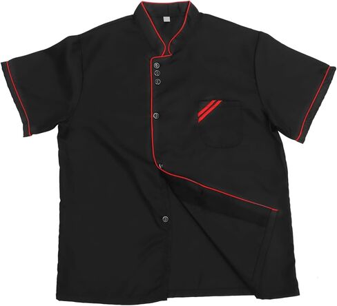Unisex Short Sleeve Chef 6 Buttons Chef Coat Uniform Chef Coat Shirt Chef Coat Men for Service Restaurant (Black) in Kuwait