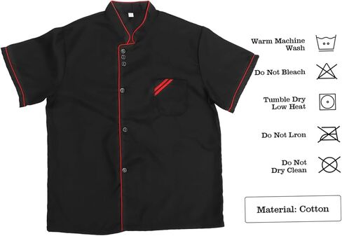 Unisex Short Sleeve Chef 6 Buttons Chef Coat Uniform Chef Coat Shirt Chef Coat Men for Service Restaurant (Black) in Kuwait