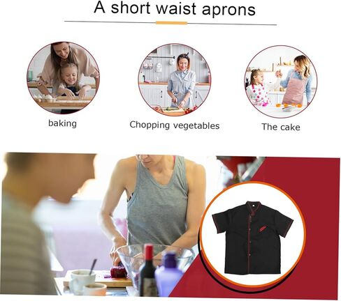 Unisex Short Sleeve Chef 6 Buttons Chef Coat Uniform Chef Coat Shirt Chef Coat Men for Service Restaurant (Black) in Kuwait