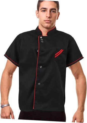 Unisex Short Sleeve Chef 6 Buttons Chef Coat Uniform Chef Coat Shirt Chef Coat Men for Service Restaurant (Black) in Kuwait