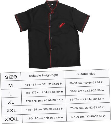 Unisex Short Sleeve Chef 6 Buttons Chef Coat Uniform Chef Coat Shirt Chef Coat Men for Service Restaurant (Black) in Kuwait