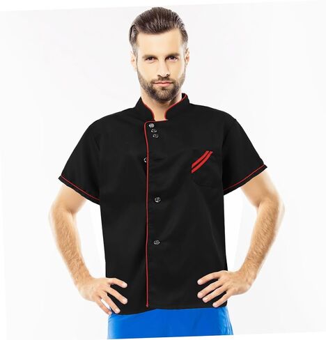 Unisex Short Sleeve Chef 6 Buttons Chef Coat Uniform Chef Coat Shirt Chef Coat Men for Service Restaurant (Black) in Kuwait