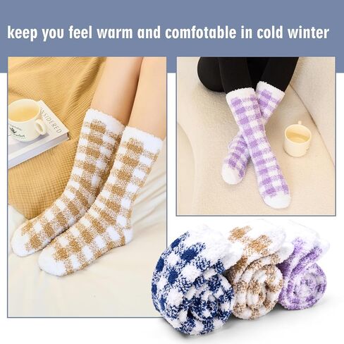 Women Winter Fuzzy Socks Thermal Plush Socks for Womens Thick Warm Slipper Socks for Ladies 3 Pack in Kuwait