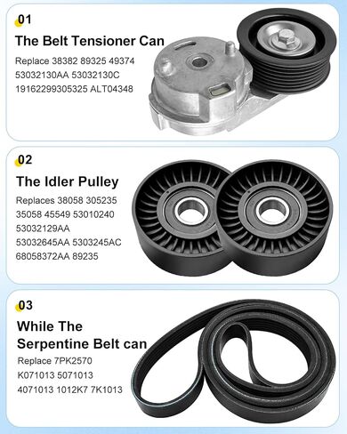 38382 Drive Belt Tensioner Pulley Assembly Kit Fit for Dodge Ram 1500 2500 3500 2003 2004 2005 2006 2007 2008 5.7L V8 Replace 53032130AA 53032130AC 38058 7PK2570 in Saudi Arabia