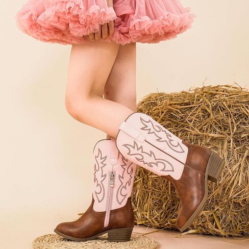 Cowboy Boots for Girls Pointed Toe Kids Cowgirl Boots Mid Calf Western Youth Cowgirl Boots Horse Riding Party for Toddler Little Big Kids in Kuwait