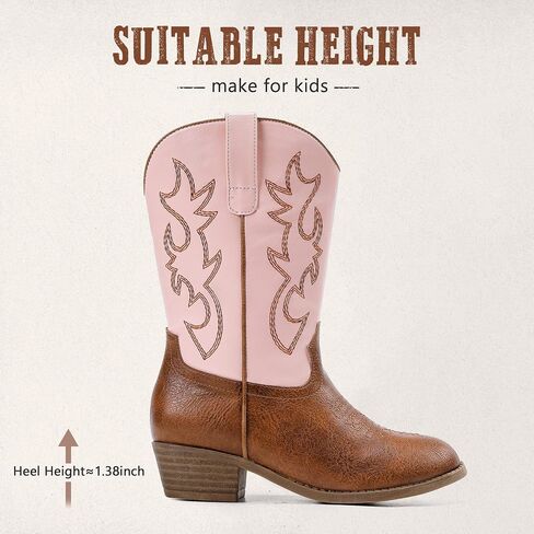 Cowboy Boots for Girls Pointed Toe Kids Cowgirl Boots Mid Calf Western Youth Cowgirl Boots Horse Riding Party for Toddler Little Big Kids in Kuwait
