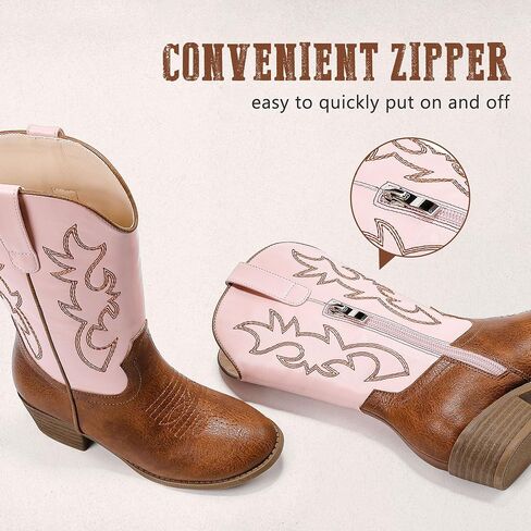 Cowboy Boots for Girls Pointed Toe Kids Cowgirl Boots Mid Calf Western Youth Cowgirl Boots Horse Riding Party for Toddler Little Big Kids in Kuwait