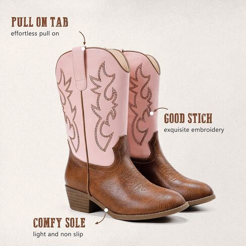 Cowboy Boots for Girls Pointed Toe Kids Cowgirl Boots Mid Calf Western Youth Cowgirl Boots Horse Riding Party for Toddler Little Big Kids in Kuwait