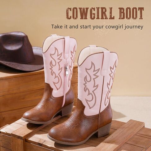 Cowboy Boots for Girls Pointed Toe Kids Cowgirl Boots Mid Calf Western Youth Cowgirl Boots Horse Riding Party for Toddler Little Big Kids in Kuwait