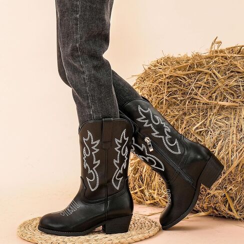 Cowboy Boots for Girls Pointed Toe Kids Cowgirl Boots Mid Calf Western Youth Cowgirl Boots Horse Riding Party for Toddler Little Big Kids in Kuwait