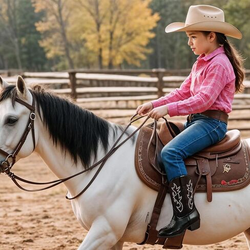 Cowboy Boots for Girls Pointed Toe Kids Cowgirl Boots Mid Calf Western Youth Cowgirl Boots Horse Riding Party for Toddler Little Big Kids in Kuwait