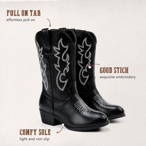 Cowboy Boots for Girls Pointed Toe Kids Cowgirl Boots Mid Calf Western Youth Cowgirl Boots Horse Riding Party for Toddler Little Big Kids in Kuwait