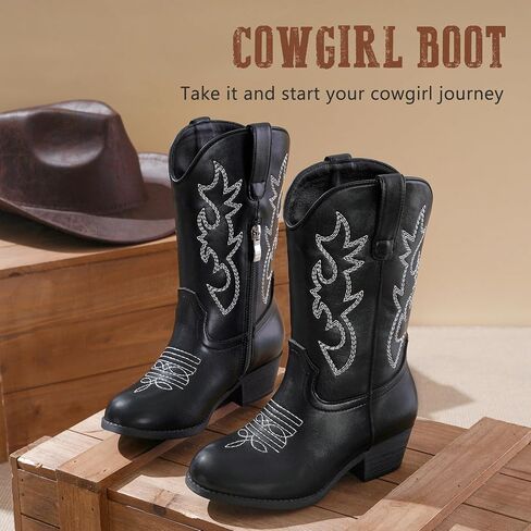Cowboy Boots for Girls Pointed Toe Kids Cowgirl Boots Mid Calf Western Youth Cowgirl Boots Horse Riding Party for Toddler Little Big Kids in Kuwait
