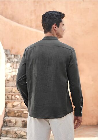 Enlision Mens Cotton Linen Henley Shirts Casual Long Sleeve Summer Beach Shirt Hawaii Hippie Button Down T-Shirt for Men in Kuwait