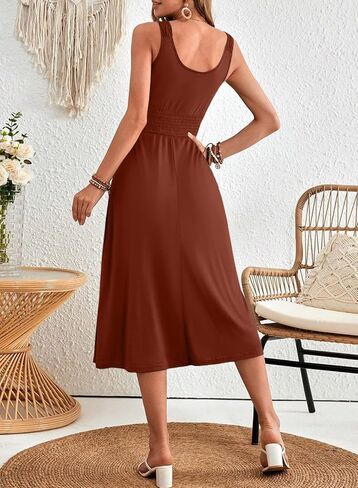 Dokotoo Womens Summer Dresses 2025 Sleeveless Button Down Smocked Elastic Waist Casual A-Line Swing Midi Dress Sundress in Saudi Arabia