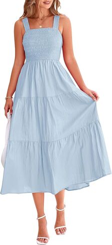 PRETTYGARDEN Womens Smocked Midi Dress 2025 Summer Ruffle A Line Long Flowy Dresses Cute Sleeveless Beach Sundress in Saudi Arabia