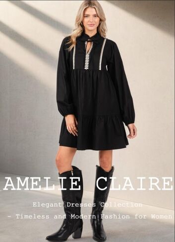Women's Casual Long Sleeve Tie V Neck Ruffle Tiered A-Line Swing Boho Mini Dress with Pockets in Saudi Arabia