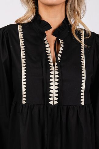 Women's Casual Long Sleeve Tie V Neck Ruffle Tiered A-Line Swing Boho Mini Dress with Pockets in Saudi Arabia