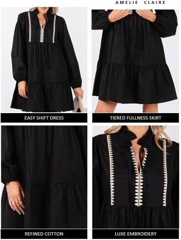 Women's Casual Long Sleeve Tie V Neck Ruffle Tiered A-Line Swing Boho Mini Dress with Pockets in Saudi Arabia
