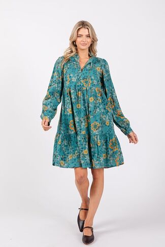 Women's Casual Long Sleeve Tie V Neck Ruffle Tiered A-Line Swing Boho Mini Dress with Pockets in Saudi Arabia