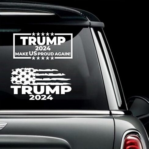 Trump 2024 Stickers, Pack of 2, Trump Make US Proud Again, take America Back Trump Flag, Trump Bumper Stickers, Trump Merchandise Decals for Cars, Laptops, Windows(Reflective Vinyl, 10 x 5) in Saudi Arabia