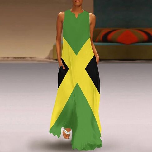 TAIZIYEAH Jamaican Flag Elegant Casual Long Dress Jamaican Flag Girls Summer Sunshine Beach Skirts for Womens XL in Saudi Arabia