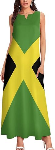 TAIZIYEAH Jamaican Flag Elegant Casual Long Dress Jamaican Flag Girls Summer Sunshine Beach Skirts for Womens XL in Saudi Arabia