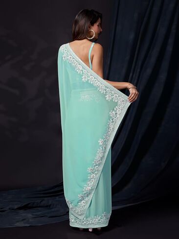 TRENDMALLS Women's Georgette Embroidery work Saree for women in Saudi Arabia