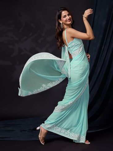 TRENDMALLS Women's Georgette Embroidery work Saree for women in Saudi Arabia