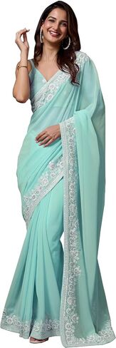 TRENDMALLS Women's Georgette Embroidery work Saree for women in Saudi Arabia