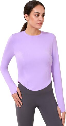 Women Long Sleeve Workout Crop Tops Slim Fit Soft Seamless Yoga Gym Shirts, Crew Neck Going Out Y2k Tops in Saudi Arabia
