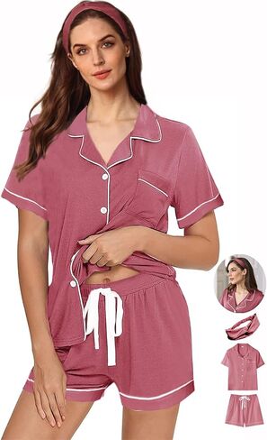 Womens 3Pcs Pajama Sets Soft Pajamas Set Button Down Sleepwear Knitted Pjs XS-XXL Pj Lounge Set Bride Nightwear in Kuwait