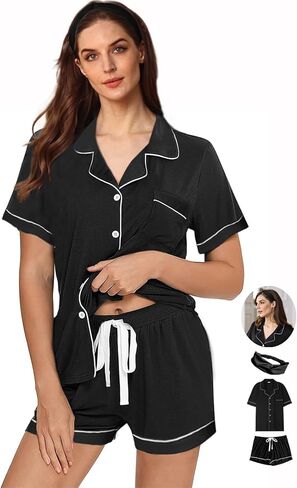 Womens 3Pcs Pajama Sets Soft Pajamas Set Button Down Sleepwear Knitted Pjs XS-XXL Pj Lounge Set Bride Nightwear in Kuwait