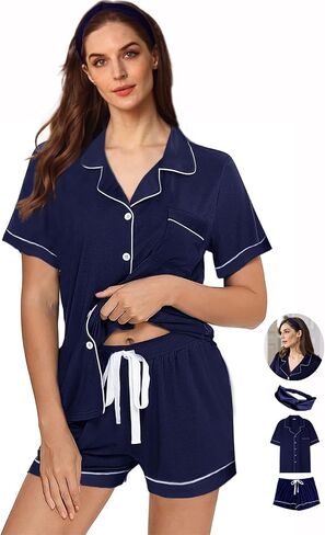طقم بيجامة حريمي 3 قطعة بيجامة ناعمة مجموعة زر أسفل ملابس النوم محبوك Pjs XS-XXL Pj صالة مجموعة ملابس نوم العروس in Kuwait