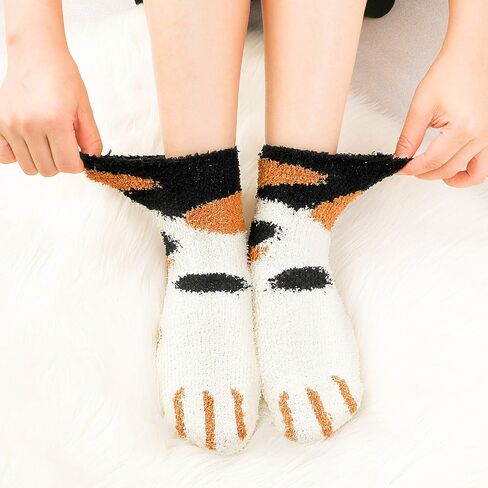 3 Pairs Slipper Socks for Women Girl, Winter Indoor Socks Fuzzy Fluffy Home Socks Soft Cat in Saudi Arabia