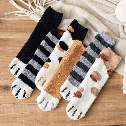 3 Pairs Slipper Socks for Women Girl, Winter Indoor Socks Fuzzy Fluffy Home Socks Soft Cat in Saudi Arabia