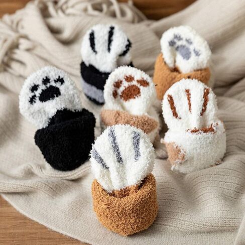 3 Pairs Slipper Socks for Women Girl, Winter Indoor Socks Fuzzy Fluffy Home Socks Soft Cat in Saudi Arabia