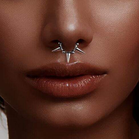 3PCS 16G Titanium Nose Rings Hoops Septum Hinged Nose Rings CZ Conch Piercing Jewelry Heart Spike Segment Ring Clicker Cartilage Tragus Helix Daith Rook Hoop Earrings, Diameter 8mm/10mm in Saudi Arabia
