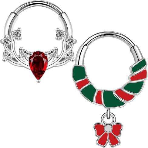 BodyAce Christmas Nose Rings Septum Hoops, 16g Daith Earrings Conch Piercing Tragus Jewelry, Surgical Steel Septum Ring for Women Christmas Nose Hoop in Saudi Arabia