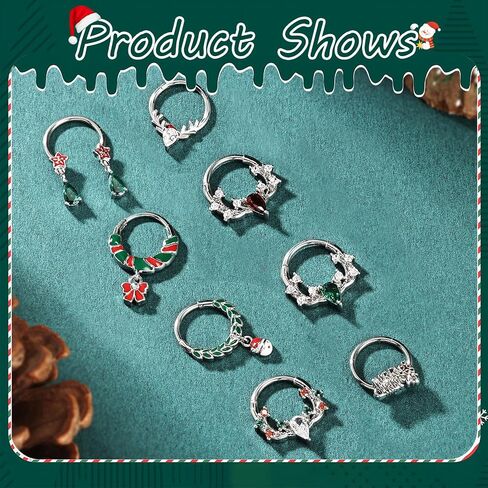 BodyAce Christmas Nose Rings Septum Hoops, 16g Daith Earrings Conch Piercing Tragus Jewelry, Surgical Steel Septum Ring for Women Christmas Nose Hoop in Saudi Arabia