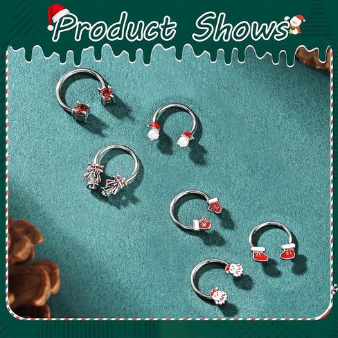 BodyAce Christmas Nose Rings Septum Hoops, 16g Daith Earrings Conch Piercing Tragus Jewelry, Surgical Steel Septum Ring for Women Christmas Nose Hoop in Saudi Arabia