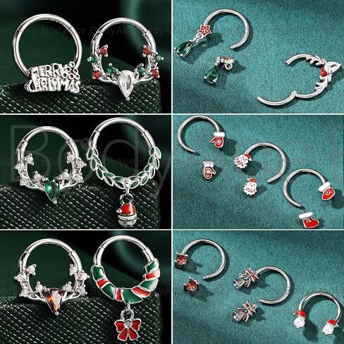 BodyAce Christmas Nose Rings Septum Hoops, 16g Daith Earrings Conch Piercing Tragus Jewelry, Surgical Steel Septum Ring for Women Christmas Nose Hoop in Saudi Arabia