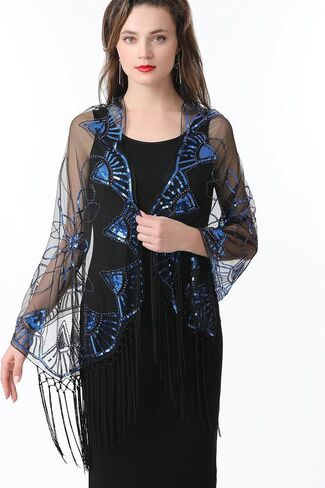 Women's Shawls and Wraps for Evening Dresses 1920s Shawl Sequin Beaded Cape Flapper Cover Up Bridal Shawl in Saudi Arabia