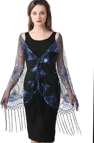 Women's Shawls and Wraps for Evening Dresses 1920s Shawl Sequin Beaded Cape Flapper Cover Up Bridal Shawl in Saudi Arabia