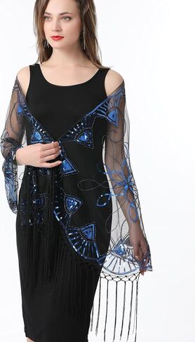 Women's Shawls and Wraps for Evening Dresses 1920s Shawl Sequin Beaded Cape Flapper Cover Up Bridal Shawl in Saudi Arabia