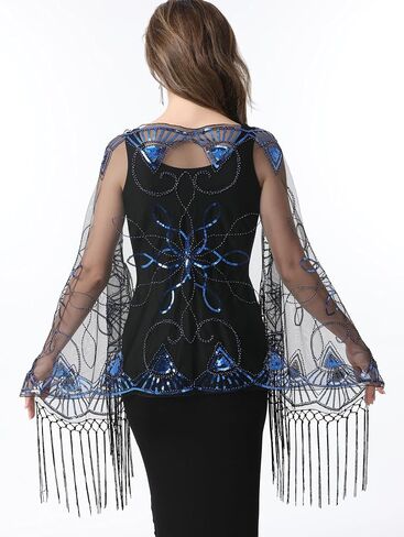 Women's Shawls and Wraps for Evening Dresses 1920s Shawl Sequin Beaded Cape Flapper Cover Up Bridal Shawl in Saudi Arabia